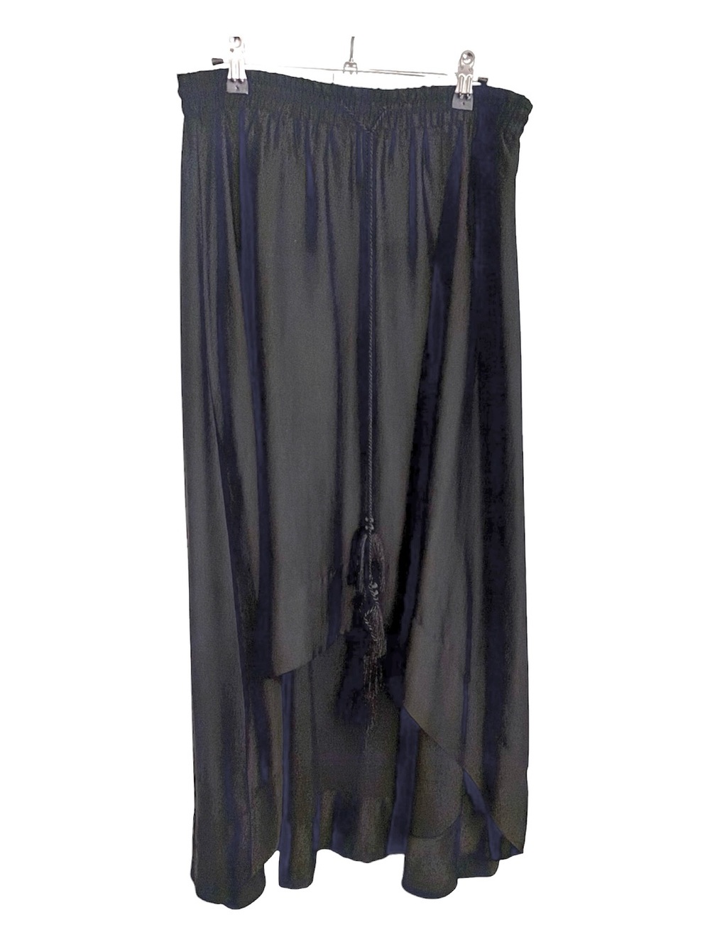 H&M Black Satin Effect High-Low Maxi Skirt, Drawstring Tassel, Excellent Cond